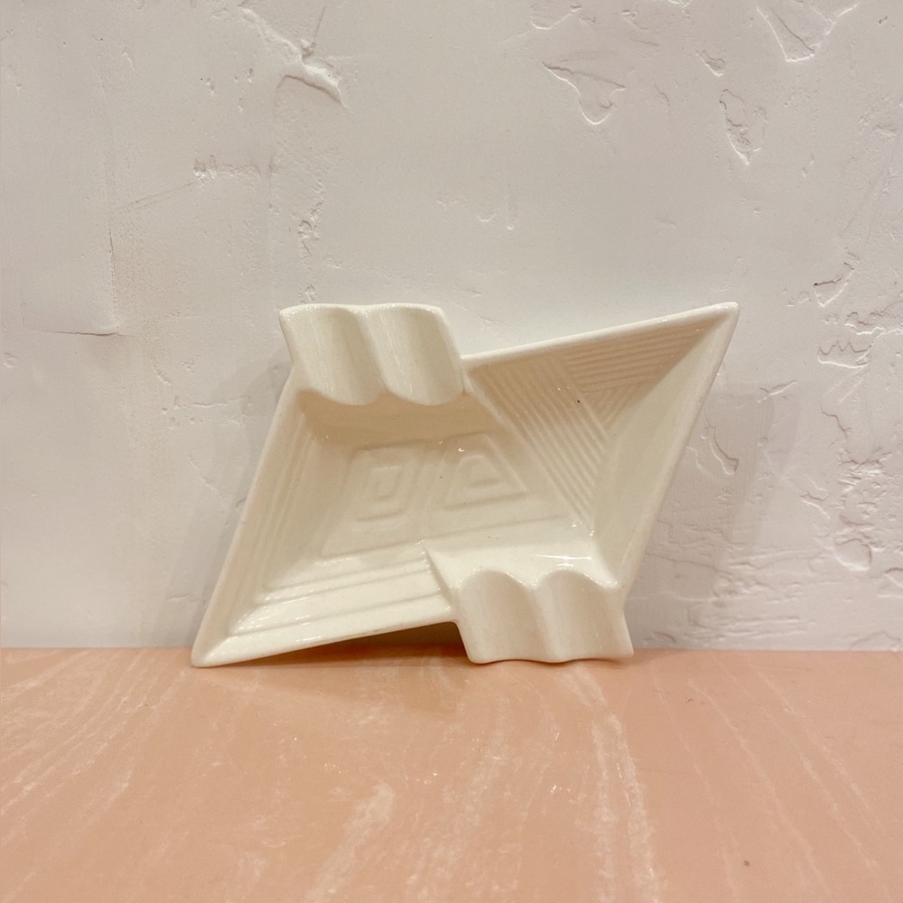 Mid Century White Ceramic Pottery Geometrical Ashtray Spode England